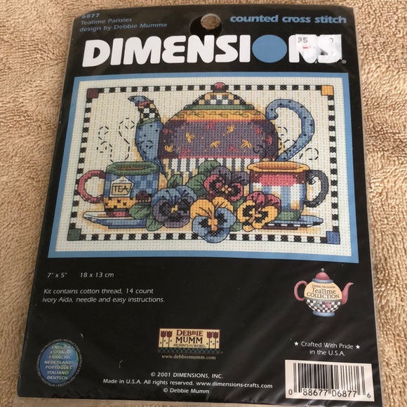 Dimensions 6877 Teatime Pansies Debbie Mumm Counted Cross Stitch Kit - Picture 2 of 9